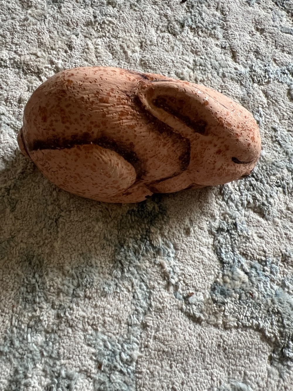 Carved Sleeping Rabbit Figurine - Rustic Terracotta Tone